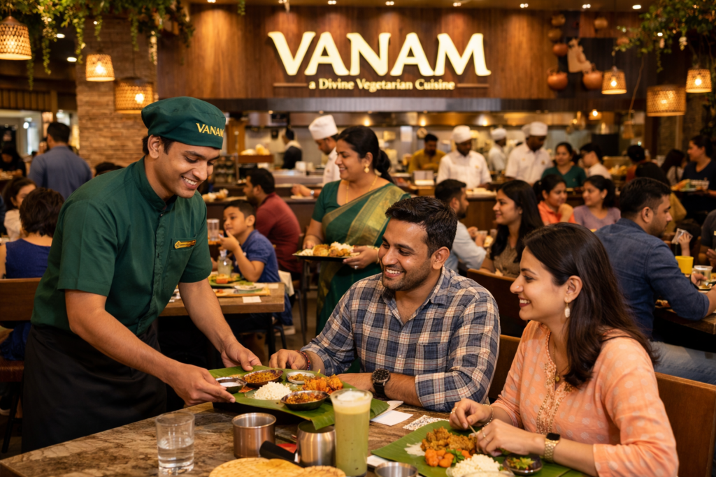Vanam Restaurant franchise outlet showing staff and customers