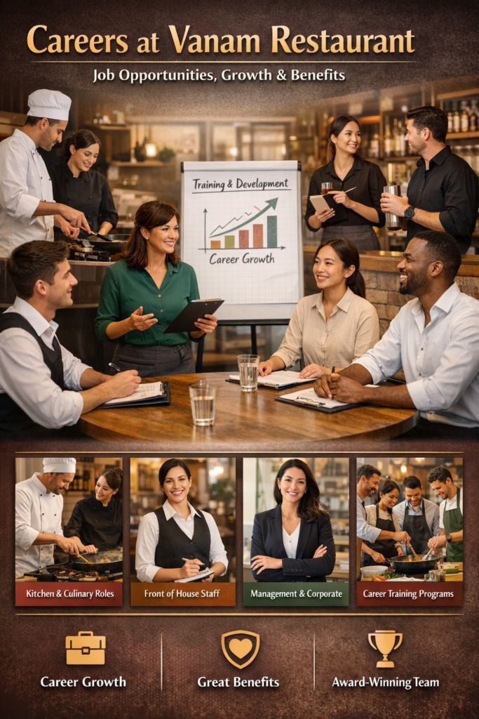 Careers at Vanam Restaurant showcasing job opportunities, employee training, and career growth