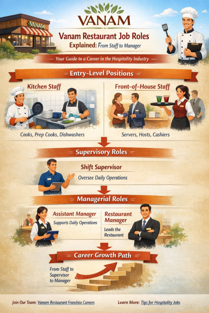 Vanam Restaurant job roles explained from staff to manager with career growth path