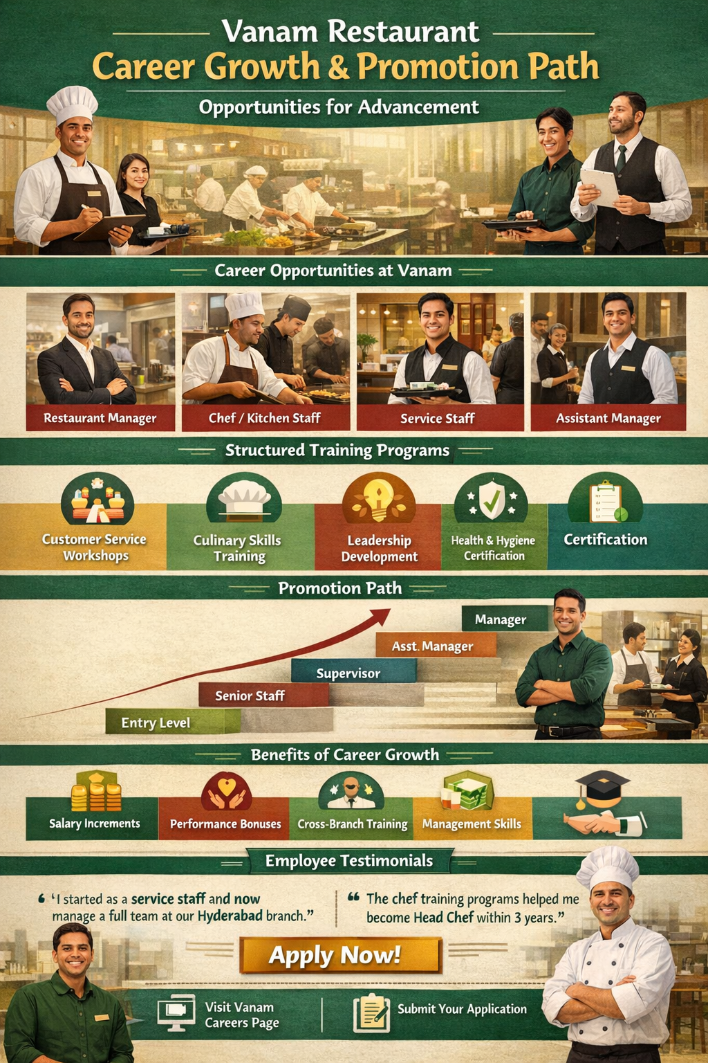 Vanam Restaurant career growth and promotion path showing training programs, job roles, and advancement opportunities